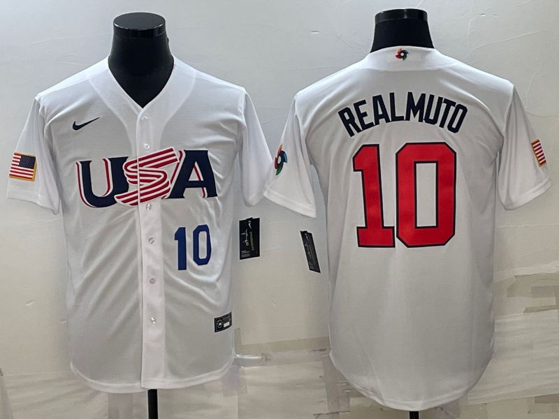 Men 2023 World Cub USA #10 Realmuto White Nike MLB Jersey3